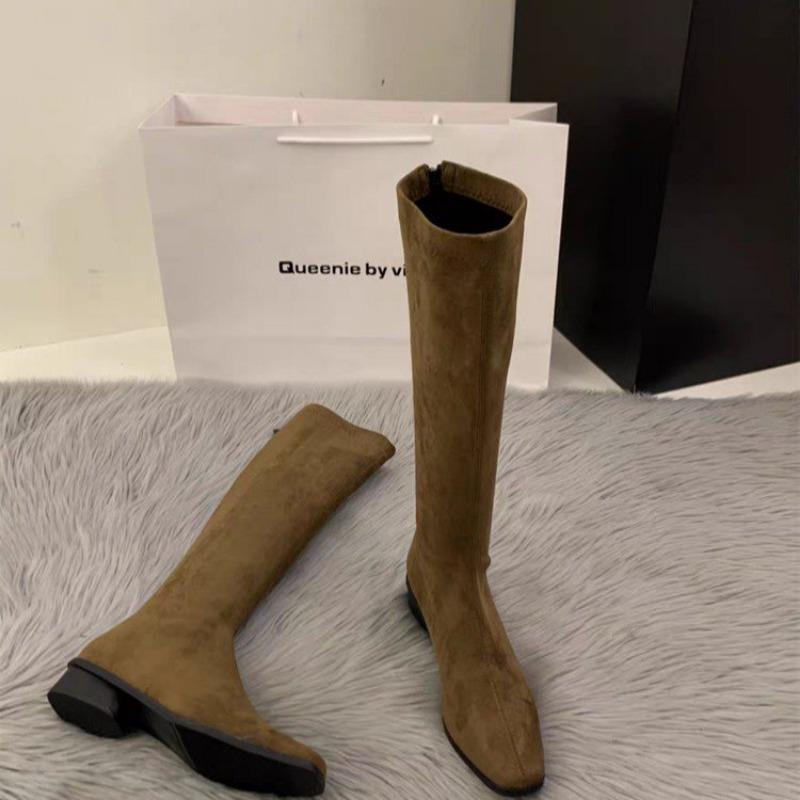 Coarse heel suede elastic boots but knee boots women's shoes autumn and winter new rear zipper tall thin boots