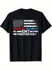EMT Firefighter American Flag Proud Firefighter EMT T-Shirt 180g