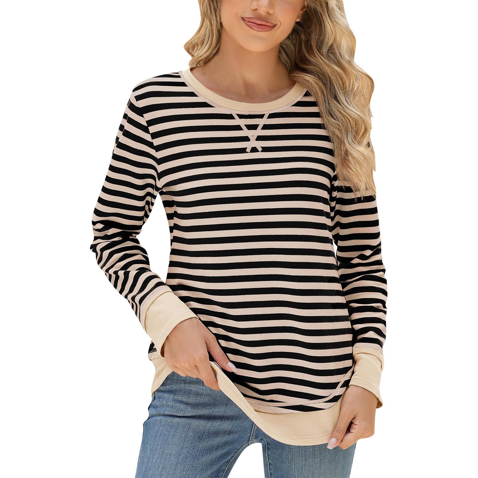 

Женские негабаритные толстовки с круглым вырезом, футболки с длинными рукавами и цветными блоками, повседневные топы L бежевый