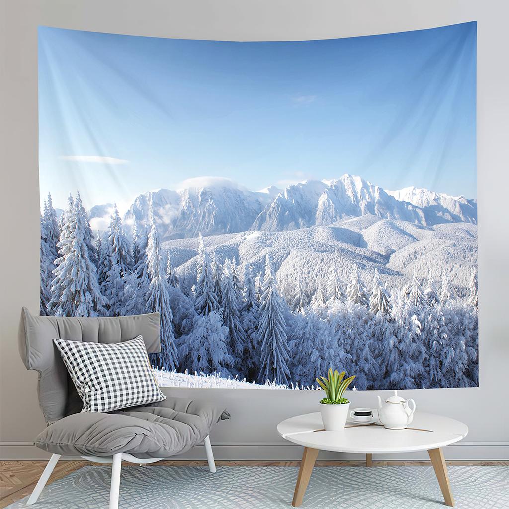 Winter Snow Tapestry Mountain Forest Snowy Pine Tapestry Sunset Landscape Tapestry Art Home Living Room Bedroom Decor Tapestries
