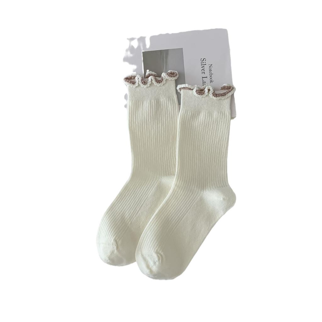 New Products Gentle And Warm Color Stacked Socks For Women Color Blocking Fungus Edge Lace Cotton Socks Boneless Socks