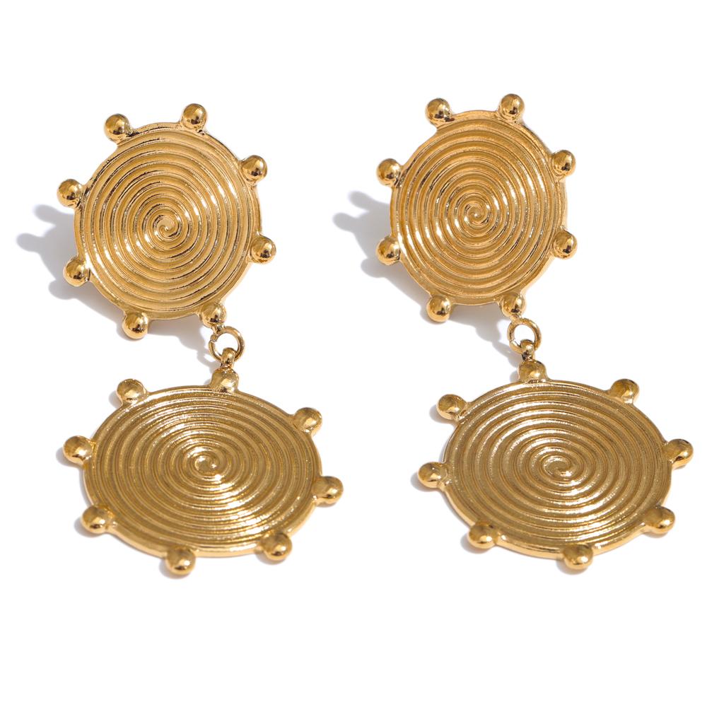 

Yhpup Fashion Stainless Steel Round Striped Drop Dangle Earrings Water Resistant 18K Gold Platinum PVD Plated Daily Jewelry Gift