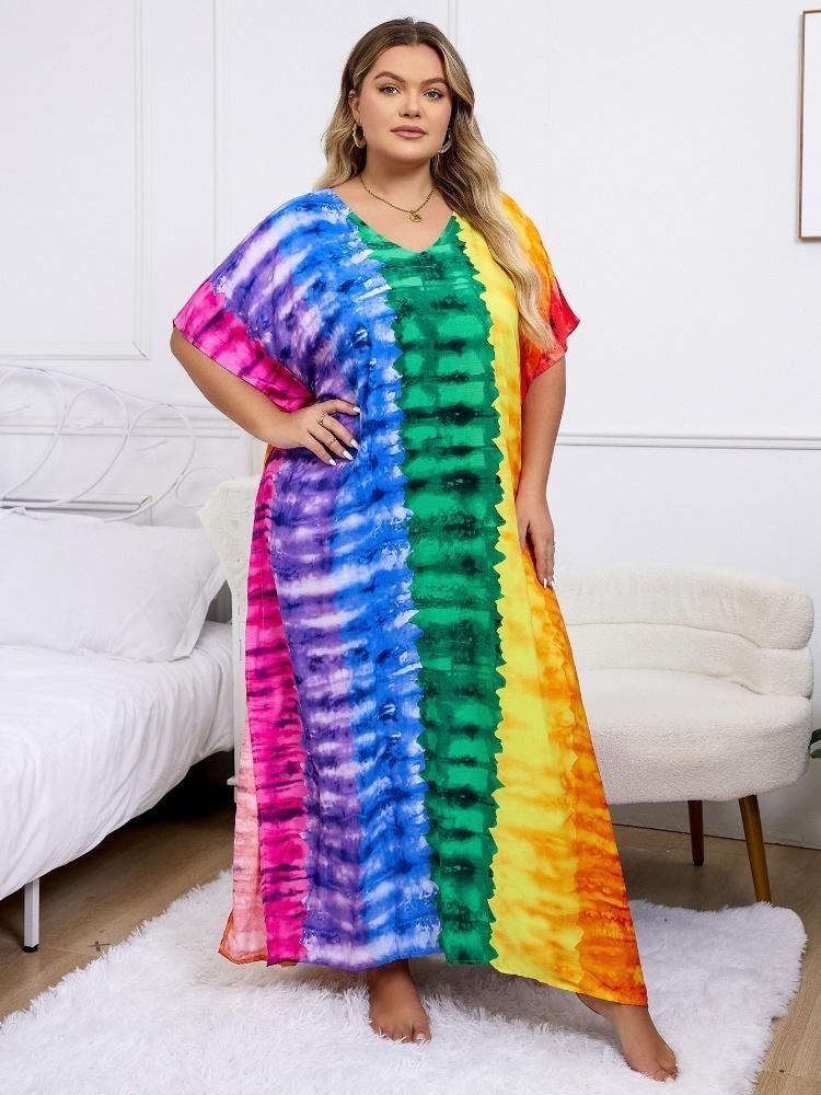 Bohemian Long Dress Women Robe Colorful Classy Lounge Wear House Dress Beach Wrap Outfit Relaxed Fresh Q1546