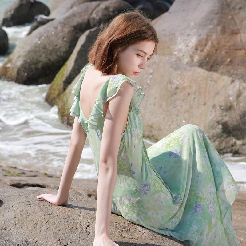 Sancai 2026 Summer Chiffon Ruffled Maxi Dress