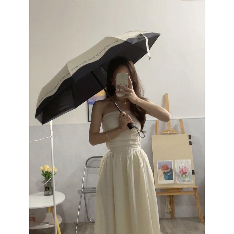 Романтический французский зонт, автоматический женский, солнечный и дождливый, двойного назначения, черный, белый край, маленький популярный зонт с защитой от солнца, защита от ультрафиолета, художественный зонт