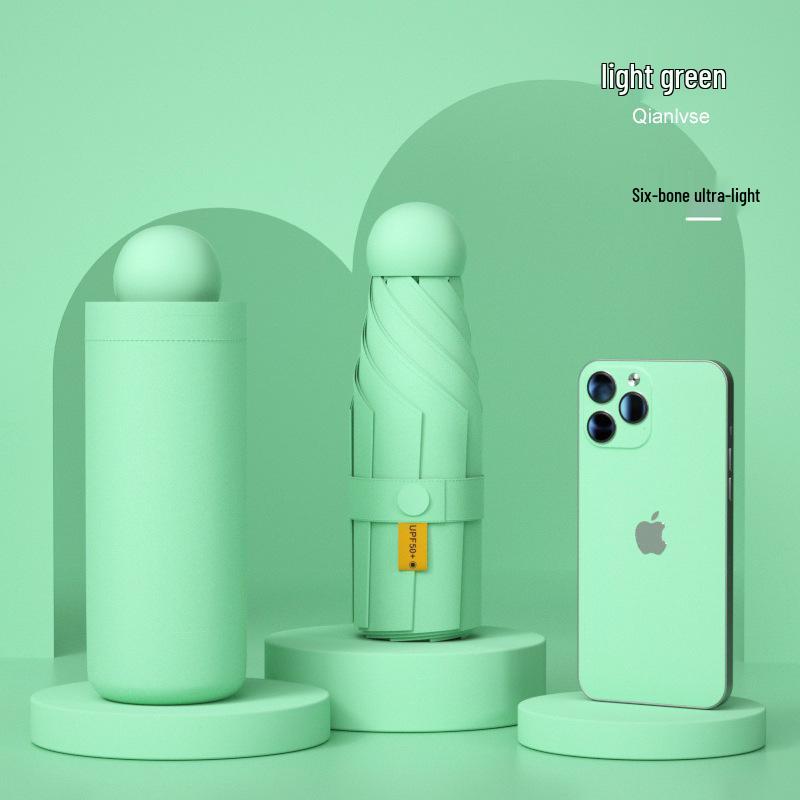 Compact Dual-Use Sun and Rain Umbrella with Black Glue Sunshade - Stylish Ladies' 5-Fold Capsule Design