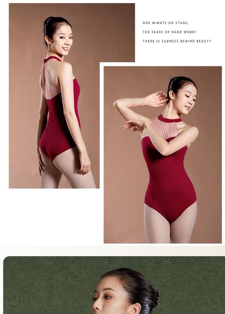 Women's Sleeveless Halter Ballet Leotard - Summer Style with Mesh Splice, Ideal for Art Exam Practice.