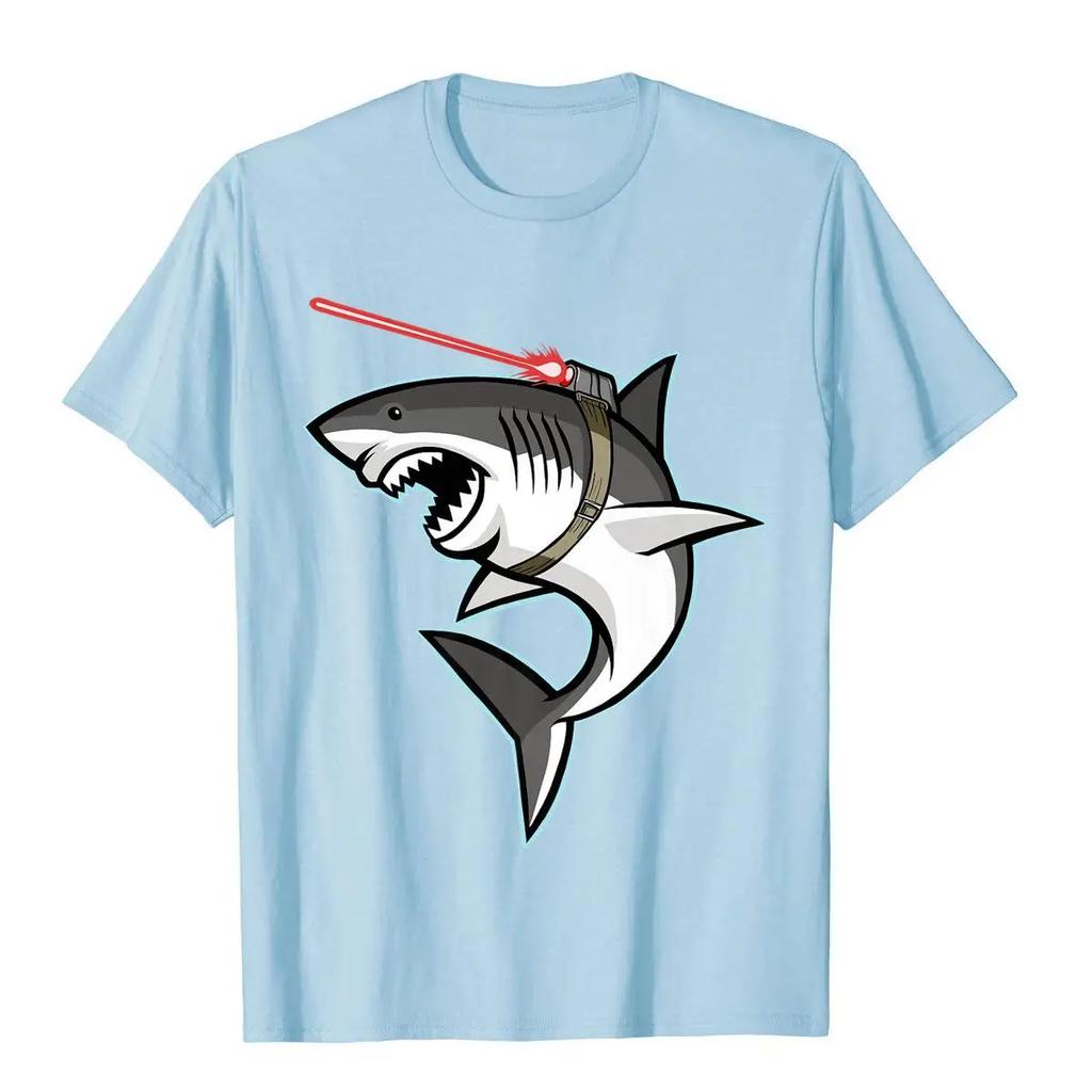 Shark With Laser Beam Premium T-Shirt Cartoon T Shirts For Men Cotton Tees Kawaii Men Clothing Europe Special