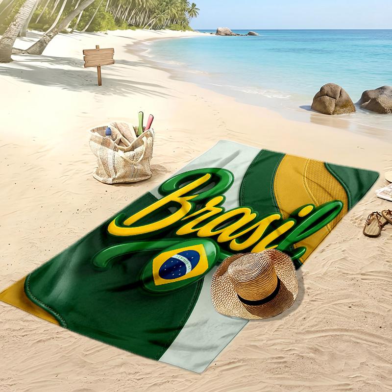Ręcznik plażowy z nadrukiem piłkarskim Brazylii, szybkoschnący, super chłonny, miękki ręcznik kąpielowy na basen, plażę, podróż, pamiątka dla fana