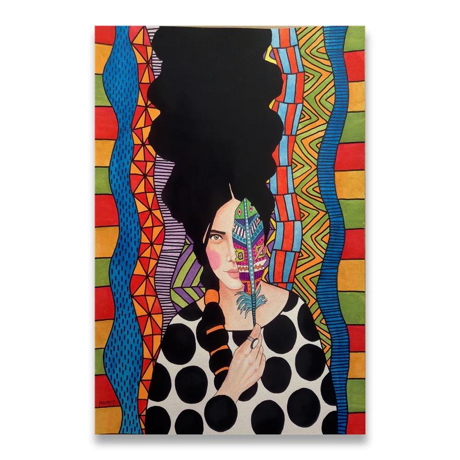Vintage Abstract Girl Long Hair Flower Women Wall Art Canvas Painting Fashion Poster Wall Pictures For Living Room Home Decor