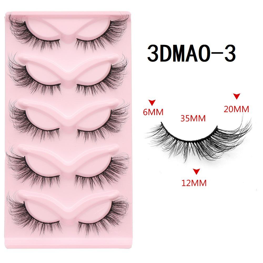 3D Cat Eye False Eyelashes - Dense Tail Lengthening Style, Pack of 5 Pairs