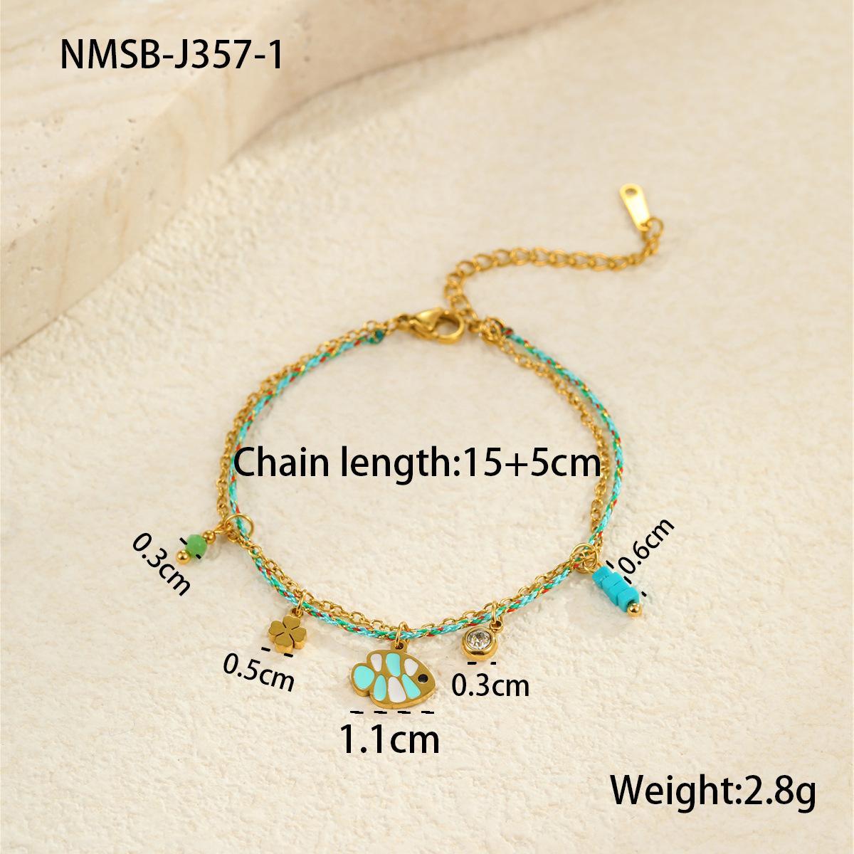 GEMCHIC Women s Ocean Style Braided Rope Bracelet with Enamel Fish Charm, 18K Gold Plated Stainless Steel Zircon Jewelry