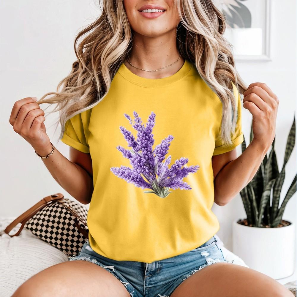 Lavender Floral Unisexs T Shirt Plants Watercolor Tee Garden Bloom Graphic Top