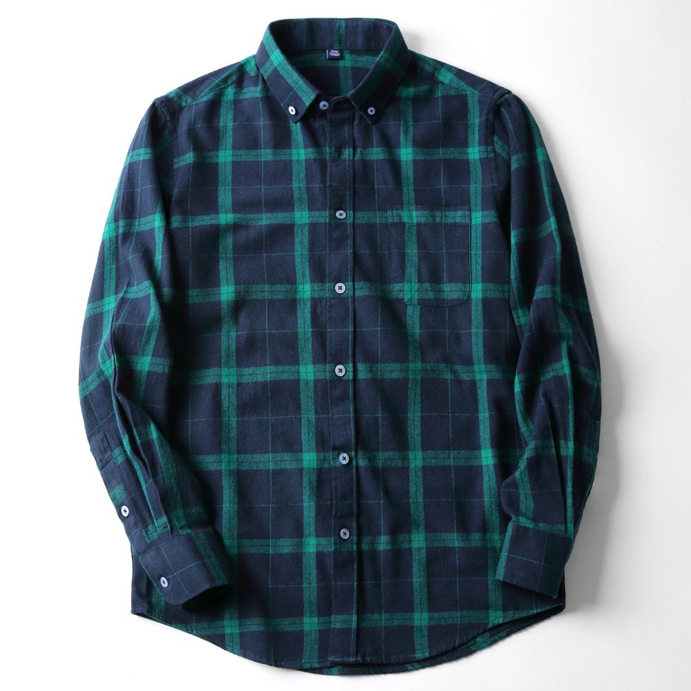 

Мужские повседневные приталенные фланелевые рубашки с длинным рукавом в клетку «буффало» с карманом на пуговицах, 100% хлопок, мужская одежда 44