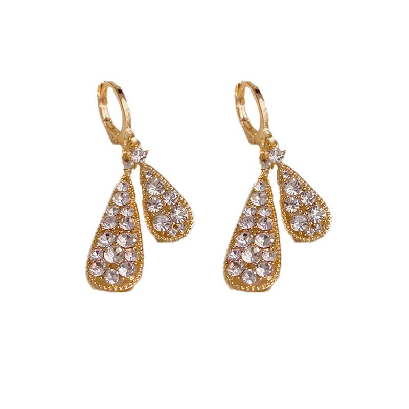 Double-layer Full Zircon Teardrop Earrings Light Luxury Temperament High-end Exquisite Versatile Earrings