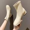 Fashion Women Artificial Leather Solid Color Thick Sole Square Heels Zipper Short Booties Square Toe Shoes Boots Size 6 Women