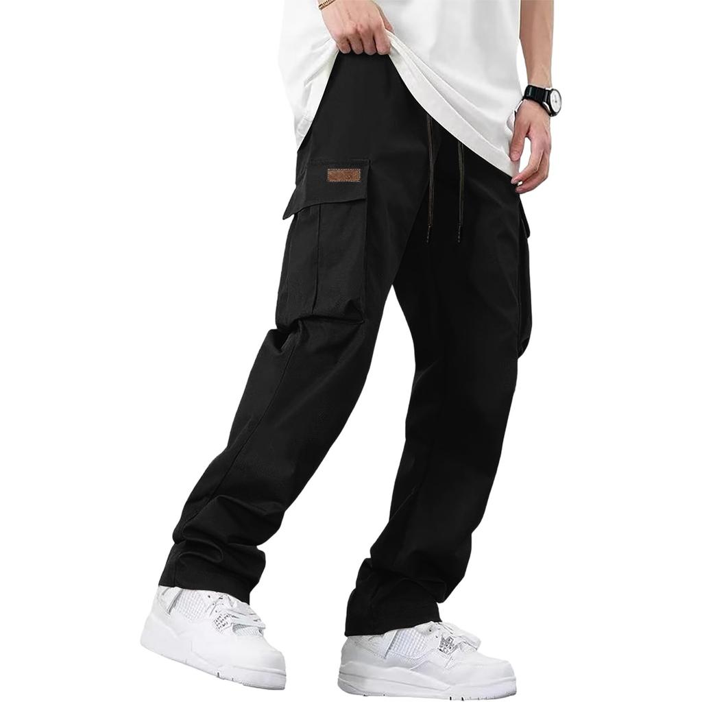 Men's Loose Casual Multi-pocket Work Pants, Youth Stretch Waist Drawstring  Pants