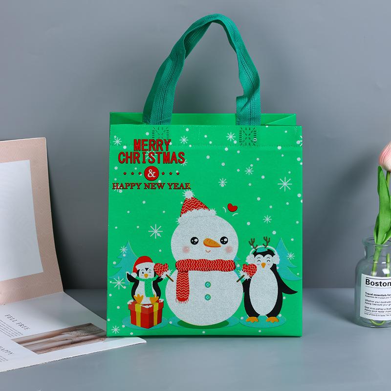 1/4/5PCS Christmas Handbag Thickened Non-woven Fabric Printed Cute Cartoon Santa Claus Snowman Sturdy Waterproof Packaging Bag