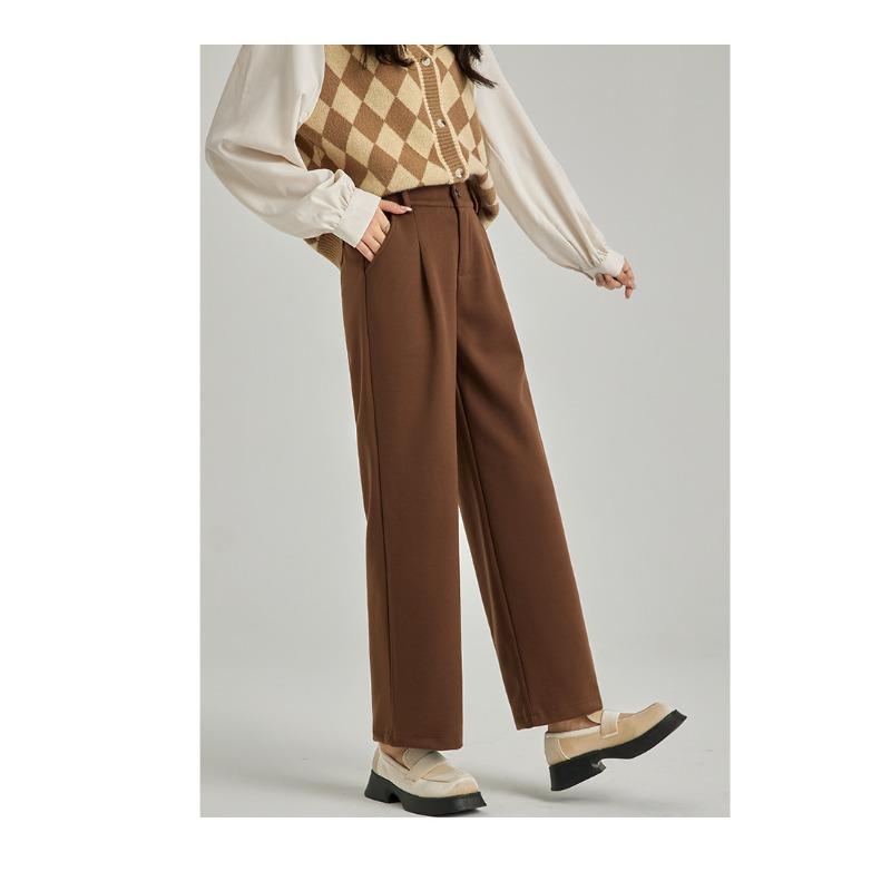 

Женские шерстяные брюки с бархатными брюками на осень и зиму, с высокой посадкой, в стиле ретро, повседневные, прямые, чтобы они выглядели стройнящими, и широкие брюки XXL