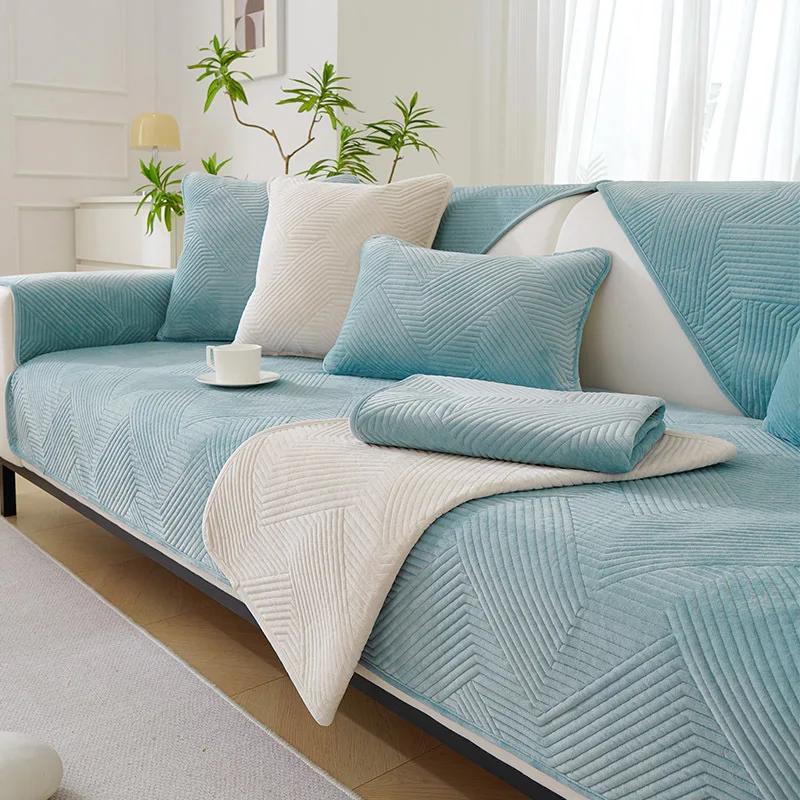 Modern Sofa Cover Non-SlipThicken Plush Sofa Cushion Mat Sofa Towel Home Couch Winter Solid Color Couch Cover for Living Room