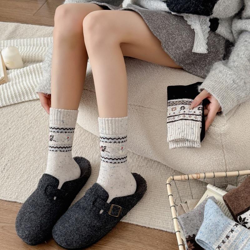Dot Yarn Wool Socks Women Elk Warm Socks Warm Wool Pile Socks Black