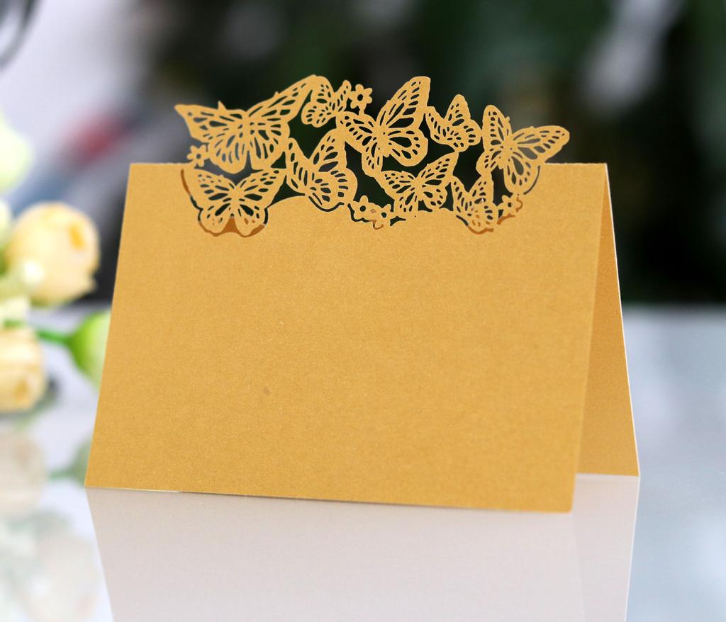 50pcs Seat Card Butterfly Hollow Heart Table Card Wedding Name Sign In Table Wholesale Table Numbers Wedding Thank You Cards