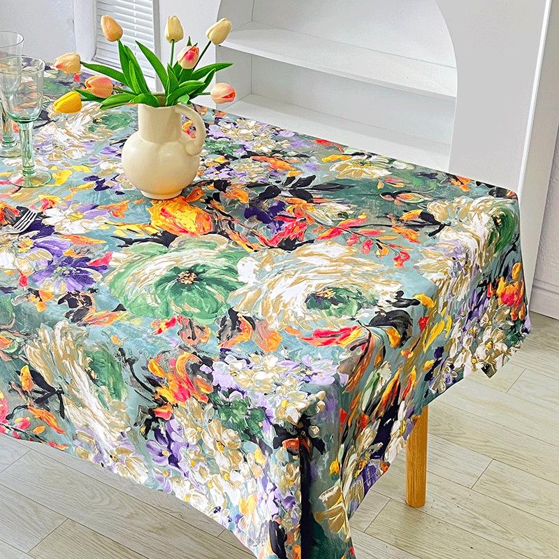 American Style Oil Painting Tablecloth Stain-resistant Home Table Cloth Dining Table Cloth Retro Waterproof Oil Proof Tablecloth 90x90cm 1pcs