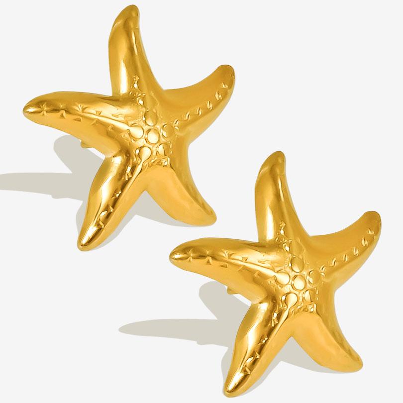 

Real Gold Plated Ocean Animal Sea Star Conch Shell Metal Spiral Stainless Steel Ear Studs Earring For Women Men Jewelry Piercing