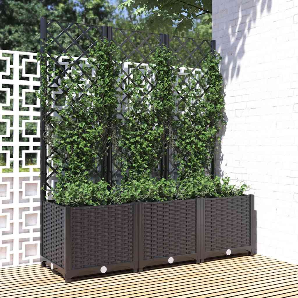 Vidaxl Garden Planter With Trellis, Black, 120X40X136 Cm, Pp