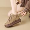 Lamb wool snow boots women's 2 autumn and winter non-slip warm Martin boots fleece thickened retro thick-soled large-size cotton boots