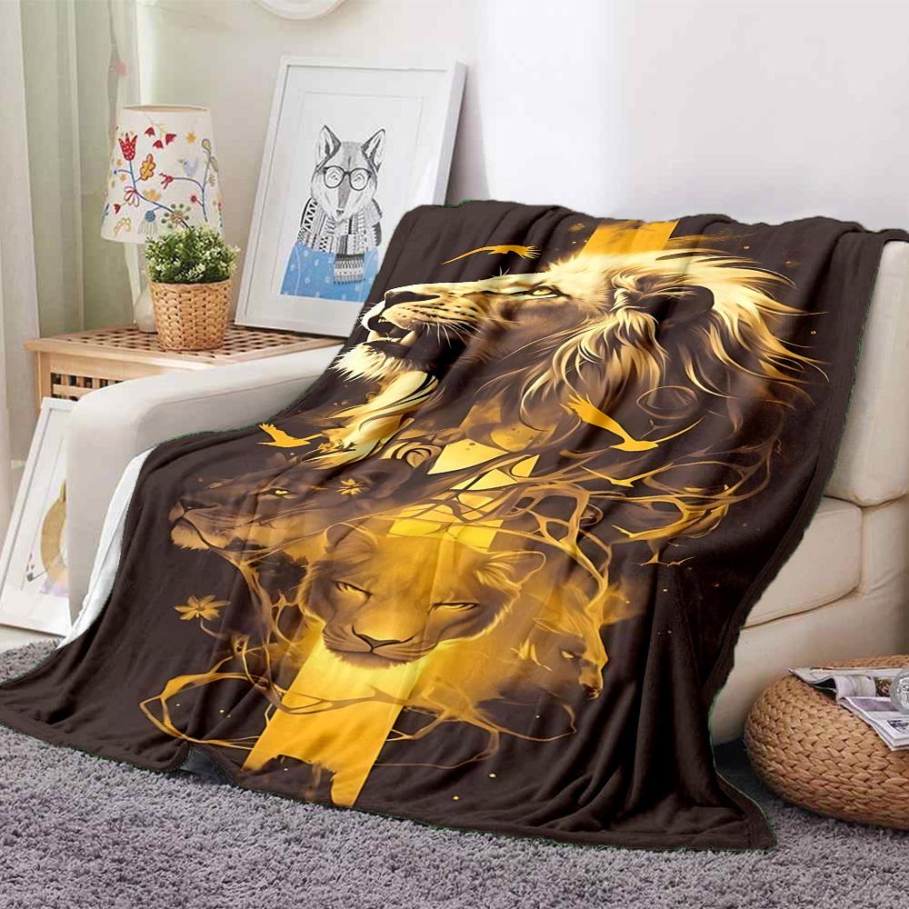 1pc Lion King Print Blanket - Lightweight Flannel Blanket For Sofa, Bed, Living Room, Office, Outdoor Travel, Camping, Soft 076