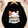 Bluza z kapturem dla dziewcząt, chłopców, dzieci, uroczy kot sushi z nadrukiem, bluza, styl japoński, kawaii, kreskówka, pulower, góra z kapturem, jesień, zima
