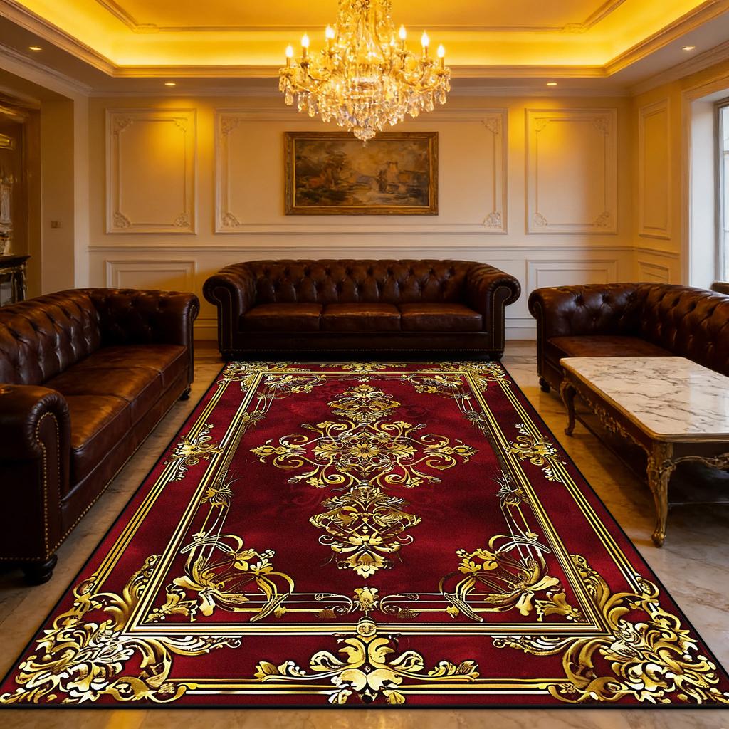 Rot Gold Luxuriöser Teppich Wohnzimmer Weiche Dekoration Zuhause Sofabereich Teppiche Rutschfest Außenbereich Schlafzimmer Garderobe Fußmatte Waschbar