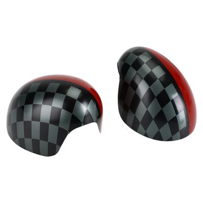 Black/Grey Checkered Red Mirror Cover for MINI Cooper Hardtop F55 F56