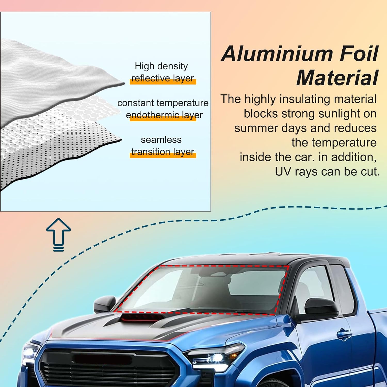 

Foldable Windshield Sunshade with Suction Cup Compatible with Toyota Tacoma 2024 2025, Custom-fit Windshield Reflective Sunshade Keep Your Car Cooler