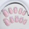 24 Pcs Rhinestones Acrylic Nail Square Full Cover Stick On Nail French Tip Press On Nail Simple False Nail