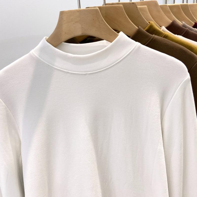 A thin velvet warm small stand-up collar bottoming shirt for women's autumn and winter simple slim and thin long-sleeved shirt