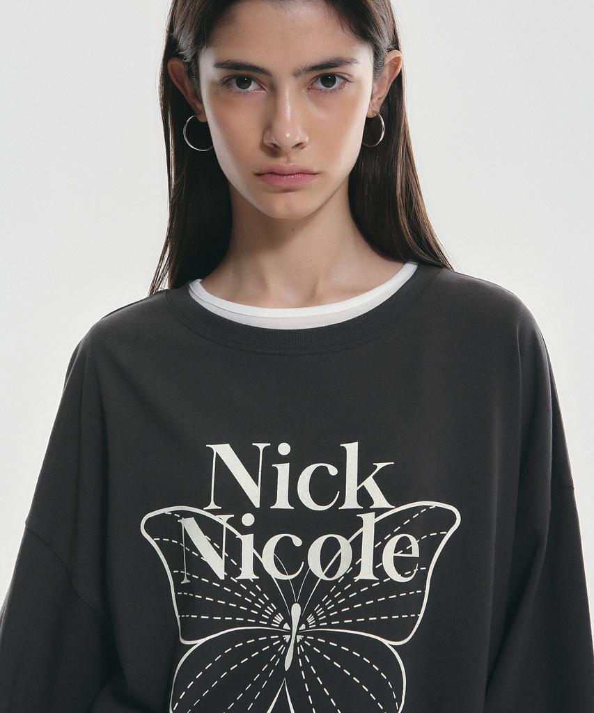 Nigaennikol Butterfly Signature Ls Top_Charcoal Cream