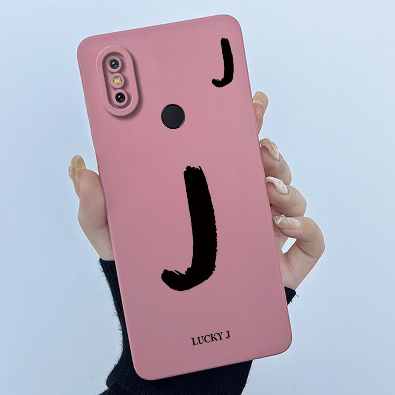 Lucky Initial Letter Phone Case For Xiaomi Mi A2 (Mi 6X) Casing Full Protect Camera Lens Shockproof TPU Soft Matte Cover Bumper
