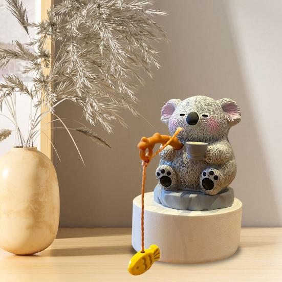 Figurine Animale Pescuit Rășină Panda Marmotă Capibara Statuetă Pescari Serie Animale Ornament pentru Birou Decor Acvariu