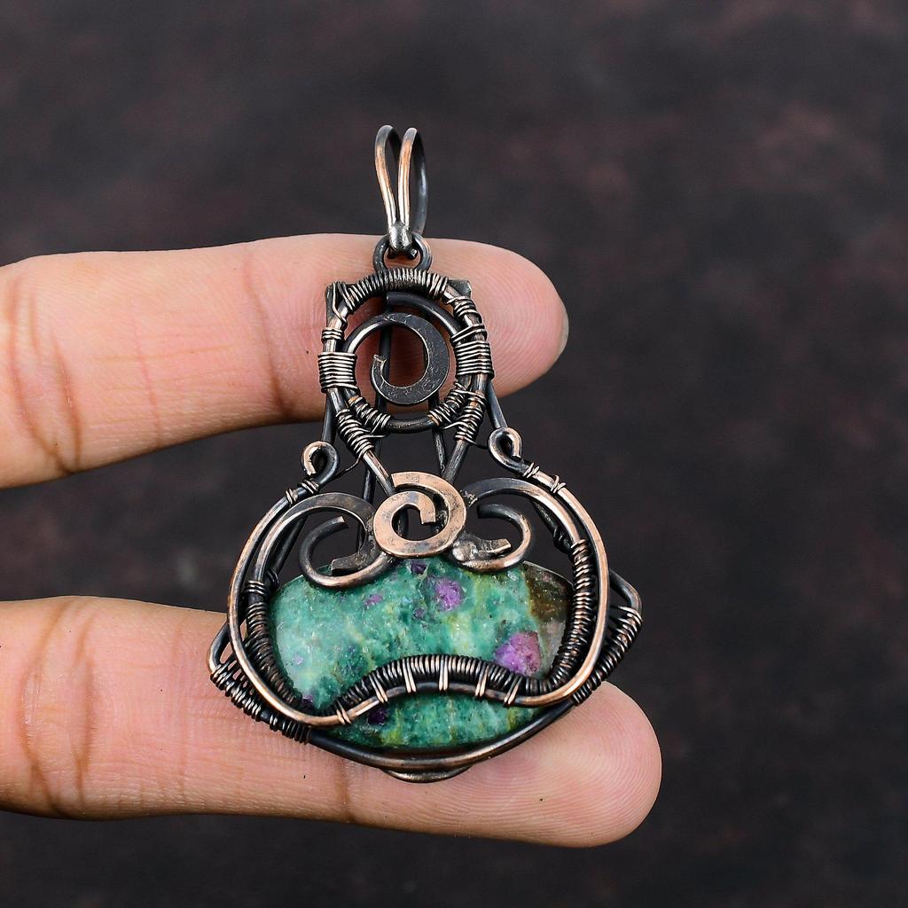 Ruby Fuchsite Pendant Copper Wire Wrapped Gemstone Jewelry Handmade Pendant Unique Jewelry Copper Wire Wrap Pendant Elegant Jewelry For Gift