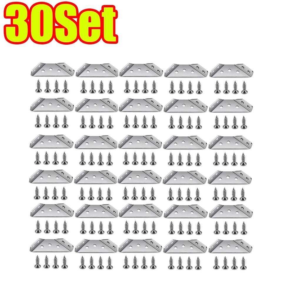 8/20/30Set Furniture Corner Connector Stainless Steel Angle Code for Cabinet Angle Shelf Support Fixed Brace Kits with Screw
