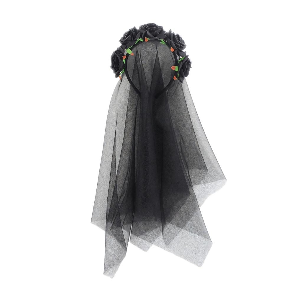 Halloween Black Mesh Rose Headband Hair Accessory for Women