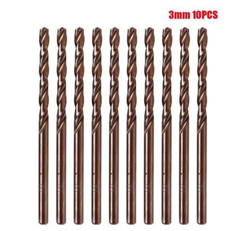 10Pcs 1-3.5mm M35 Round Shank HSS Cobalt-Drill Spiral Drill Bit Parts Kit