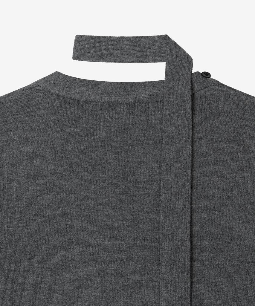 Basika Layered V-Neck Tie Cardigan (Gray)