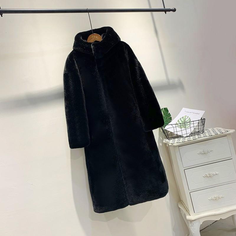 Womens Faux Mink Fleece Lined Hooded Coat Long Warm Oversized Winter Outerwear In Solid Colors