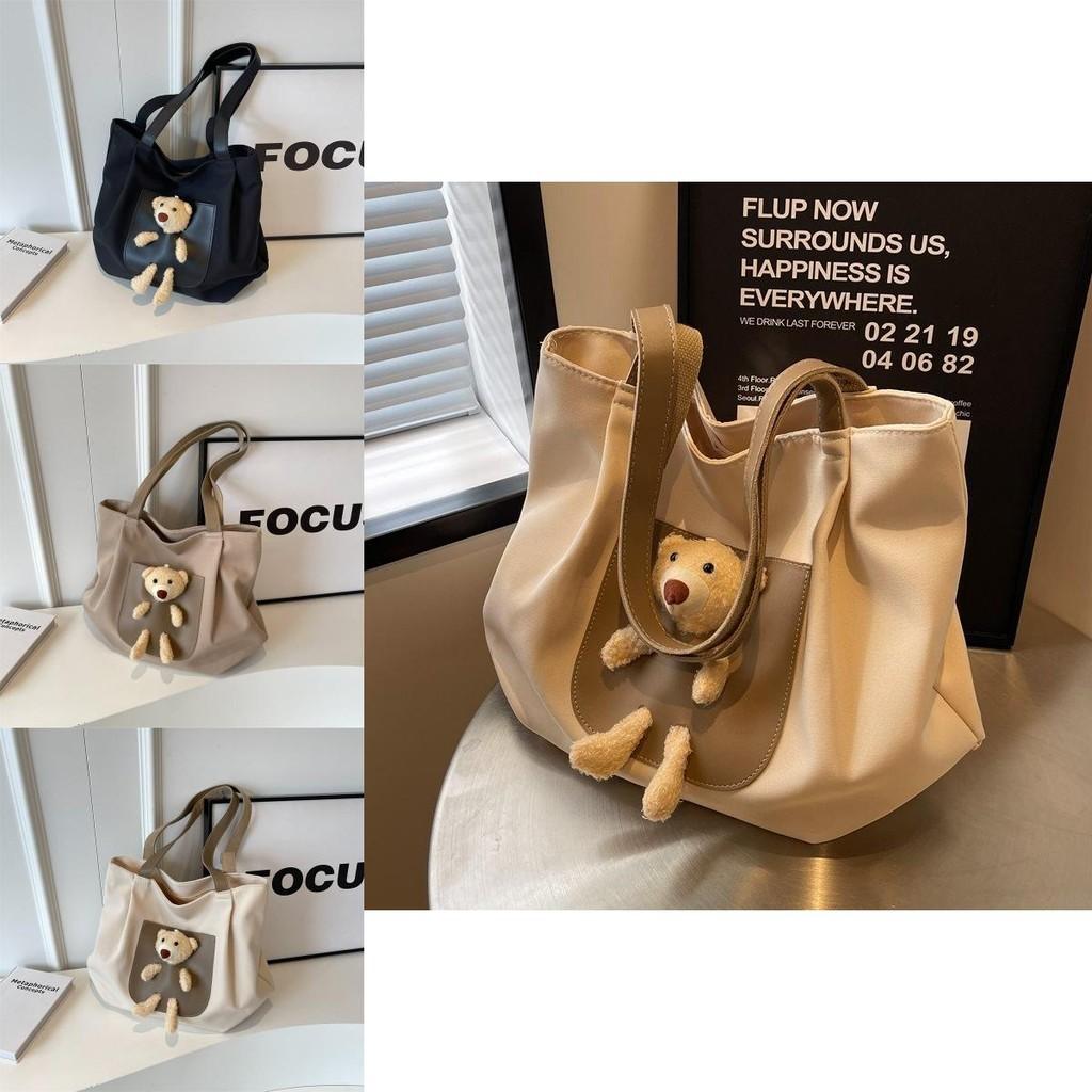 Adorable Large Capacity Canvas Shoulder Bag For Women With Cute Bear Design In Versatile Colors