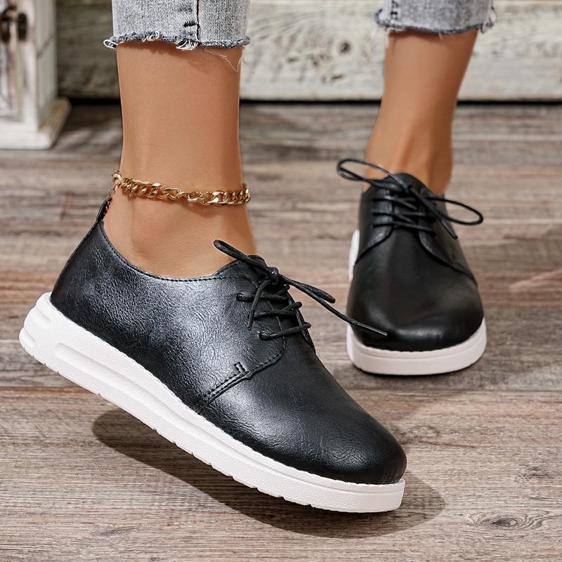 Fashion Lightweight Platform Flats Autumn New Round Toe Front Lace-Up Soft Sole Waterproof Non-Slip Low Top Shoes