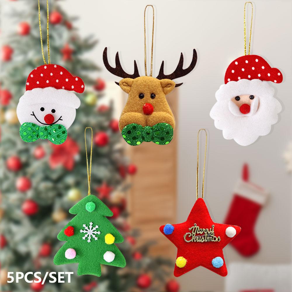 New Christmas Ornament Set Cartoon Plush Christmas Ornaments Reindeer/Snowman/Christmas Tree/Santa Claus/Five-pointed Star Designs