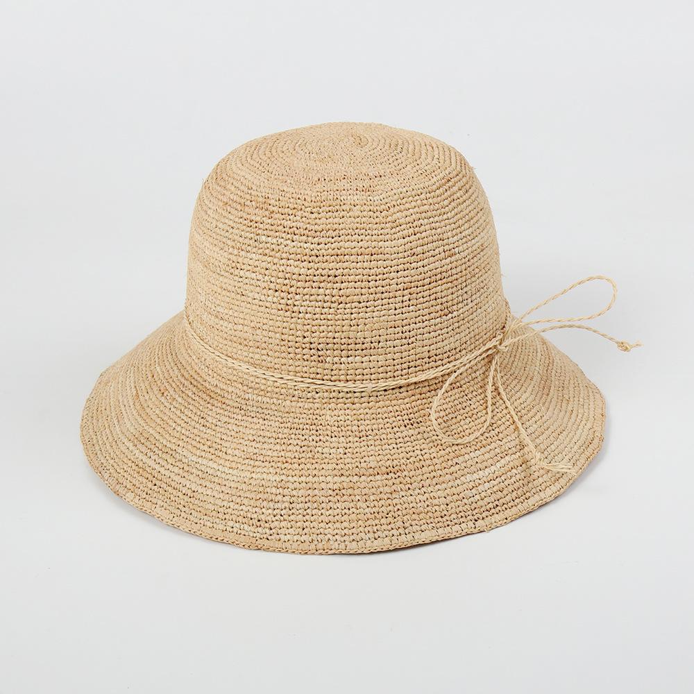 Raffia hat high-end ultra-fine Lafite straw hat hand-woven fashion crimped sun hat casual sun hat